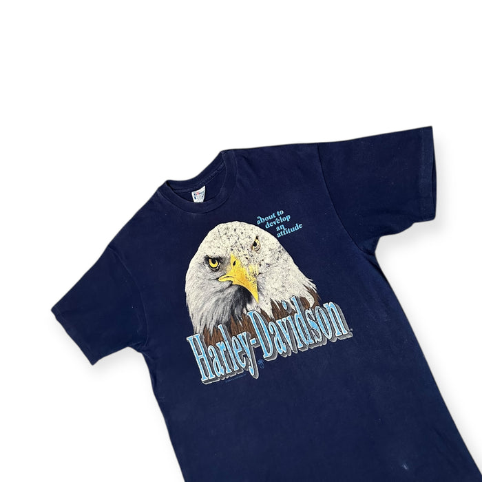 Vintage 1990 Navy Harley-Davidson Edinburgh Scotland Print T-shirt - Size: XL