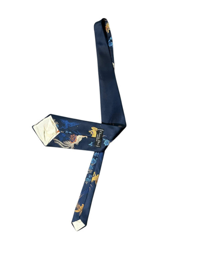 Vintage Christian Dior Monsieur Navy Embroidered Tie Rarest