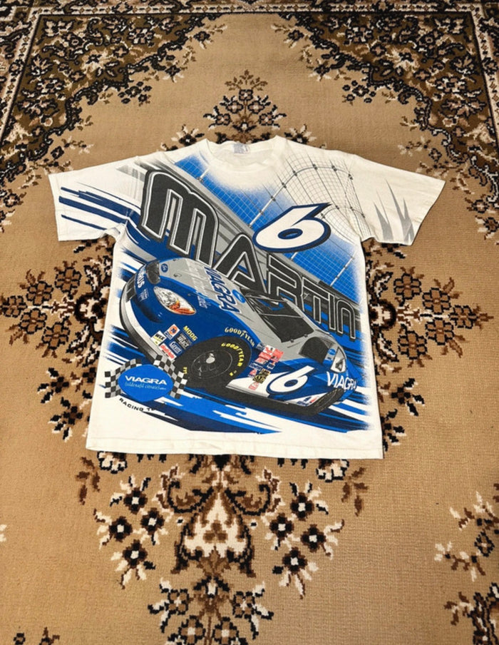 Vintage Nascar Martin 6 All Over Print Racing T-shirt - Size: Small