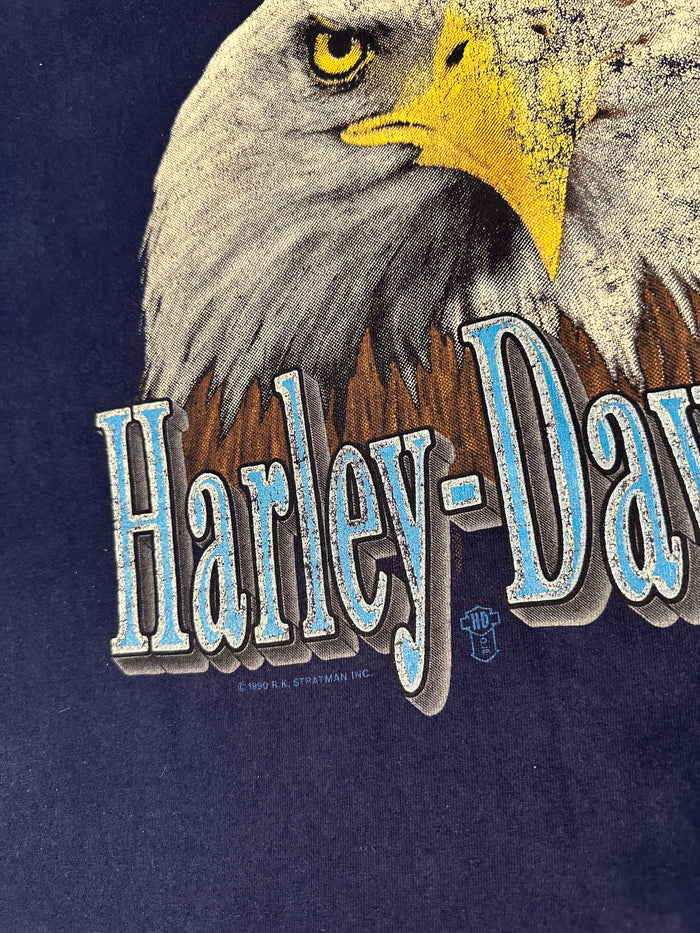 Vintage 1990 Navy Harley-Davidson Edinburgh Scotland Print T-shirt - Size: XL
