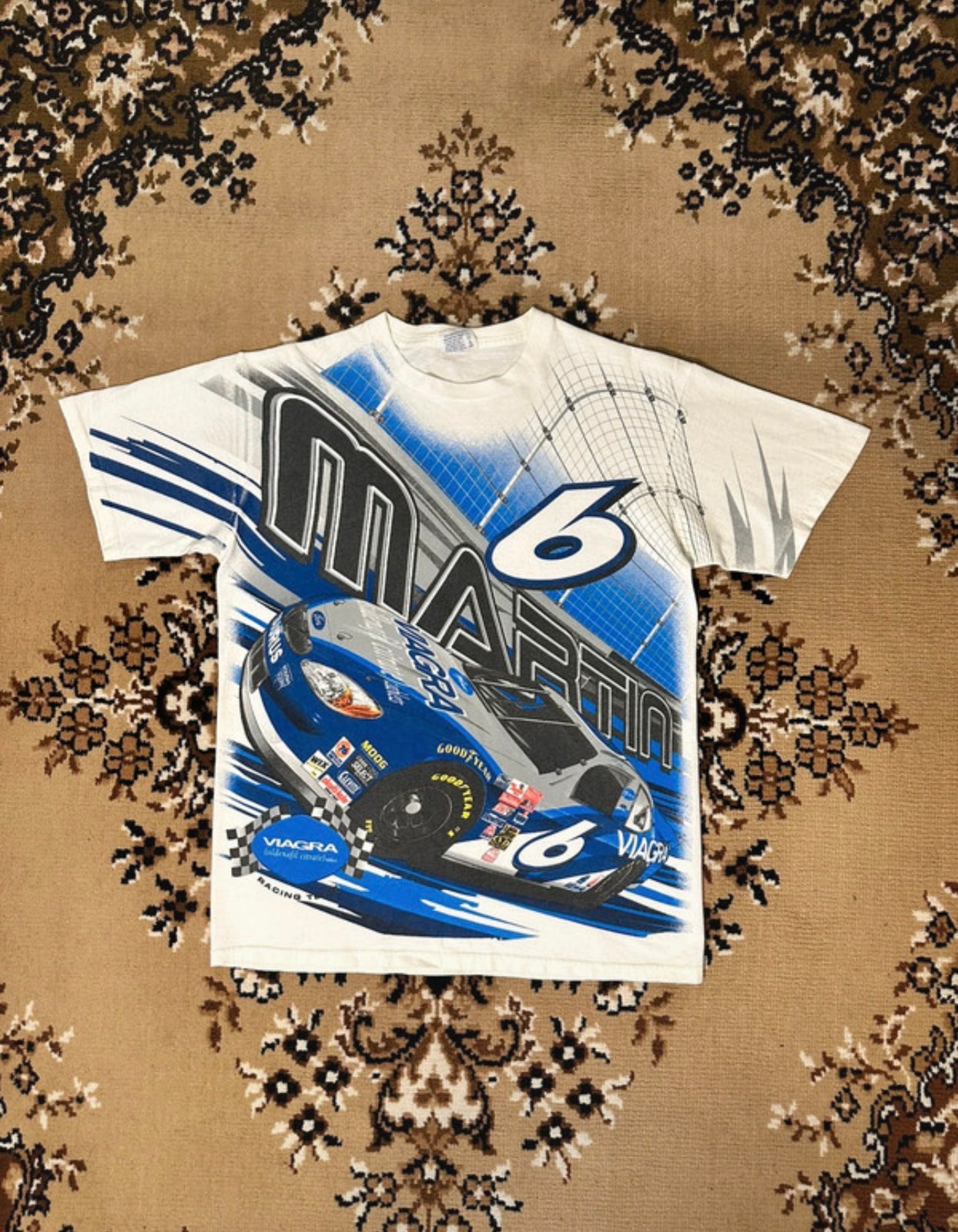 Vintage Nascar Martin 6 All Over Print Racing T-shirt - Size: Small