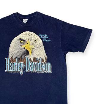 Vintage 1990 Navy Harley-Davidson Edinburgh Scotland Print T-shirt - Size: XL