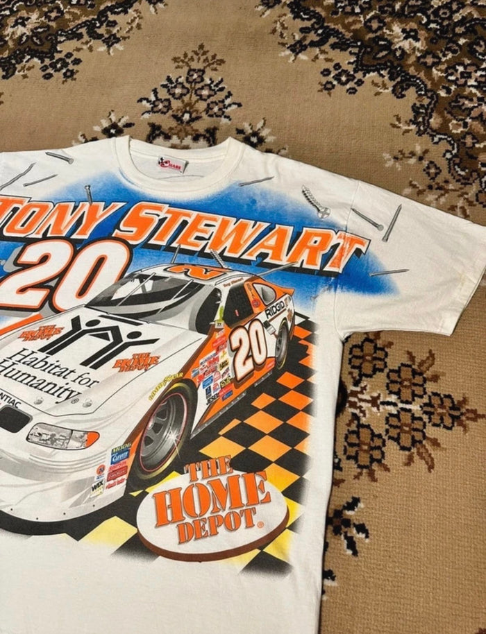 Vintage 90’s Nascar Tony Stewart White T-shirt - Size: Large
