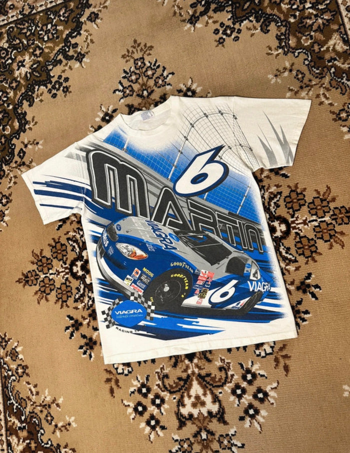 Vintage Nascar Martin 6 All Over Print Racing T-shirt - Size: Small