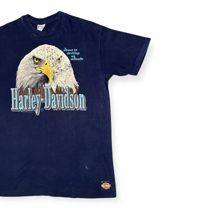Vintage 1990 Navy Harley-Davidson Edinburgh Scotland Print T-shirt - Size: XL