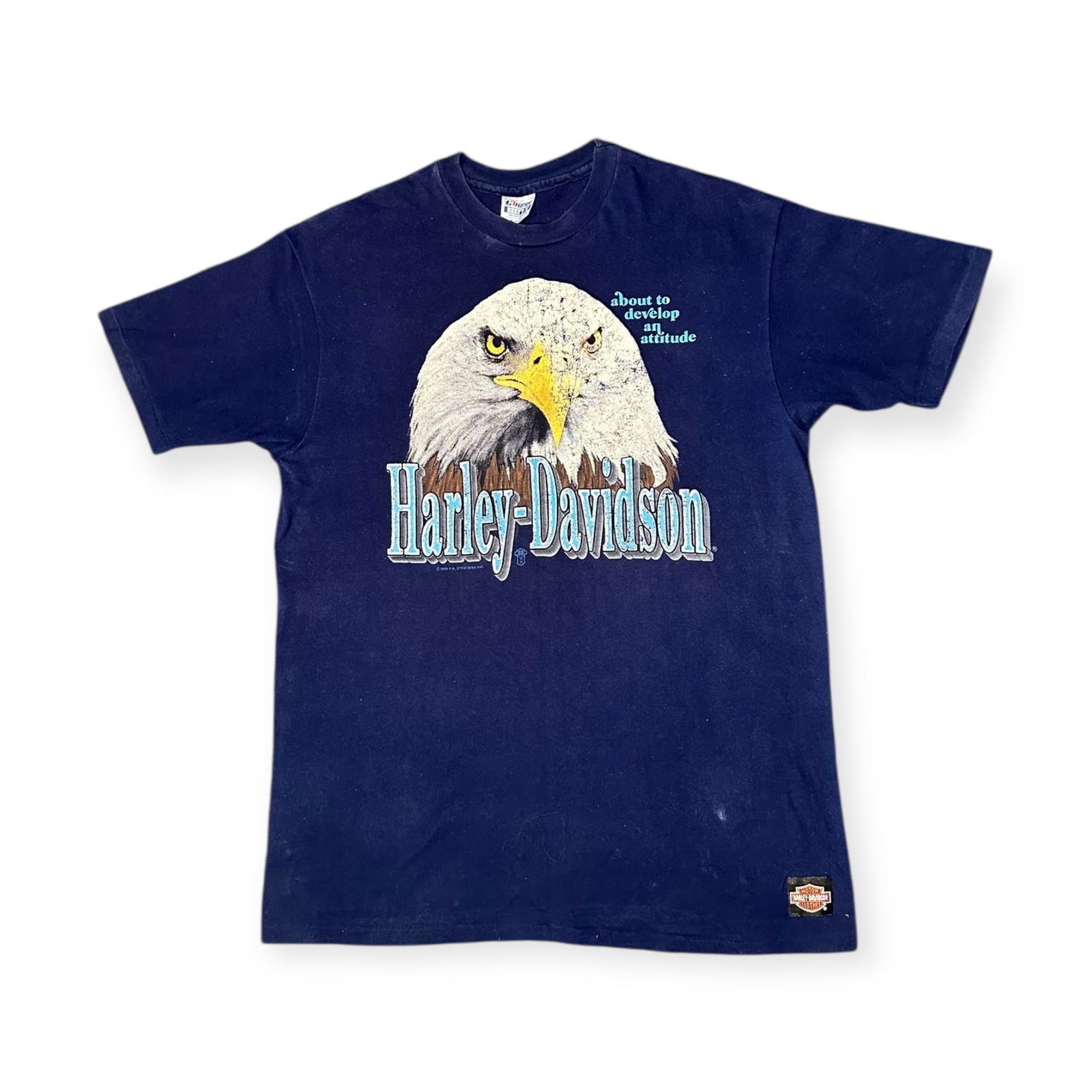 Vintage 1990 Navy Harley-Davidson Edinburgh Scotland Print T-shirt - Size: XL