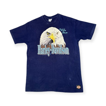 Vintage 1990 Navy Harley-Davidson Edinburgh Scotland Print T-shirt - Size: XL