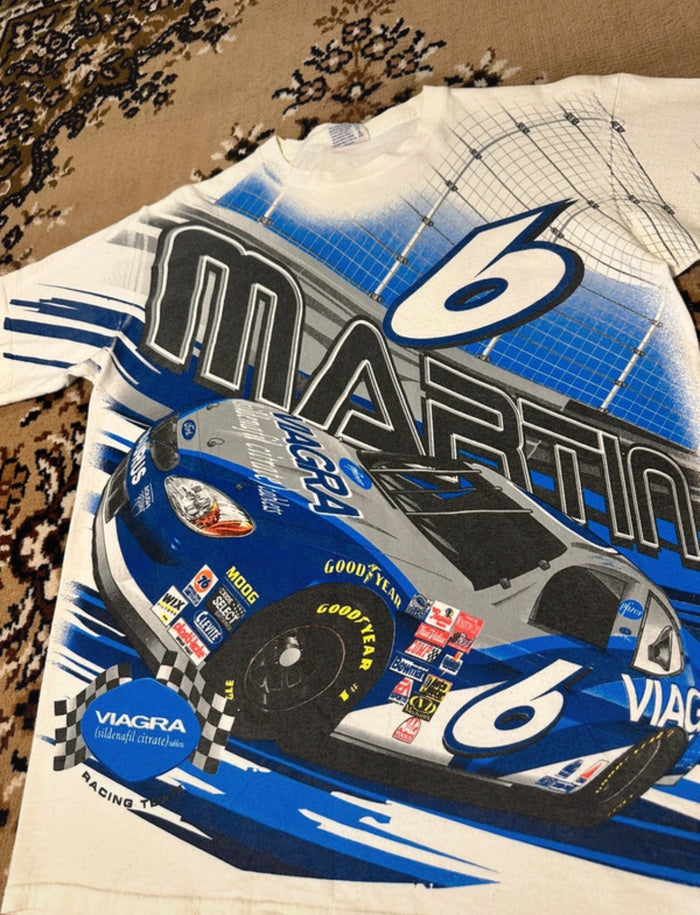 Vintage Nascar Martin 6 All Over Print Racing T-shirt - Size: Small
