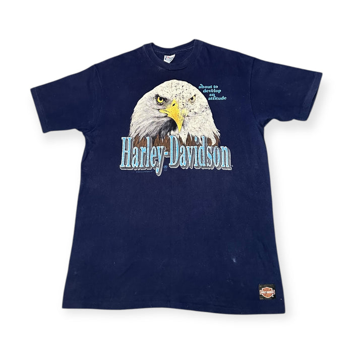 Vintage 1990 Navy Harley-Davidson Edinburgh Scotland Print T-shirt - Size: XL