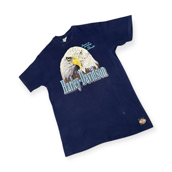 Vintage 1990 Navy Harley-Davidson Edinburgh Scotland Print T-shirt - Size: XL