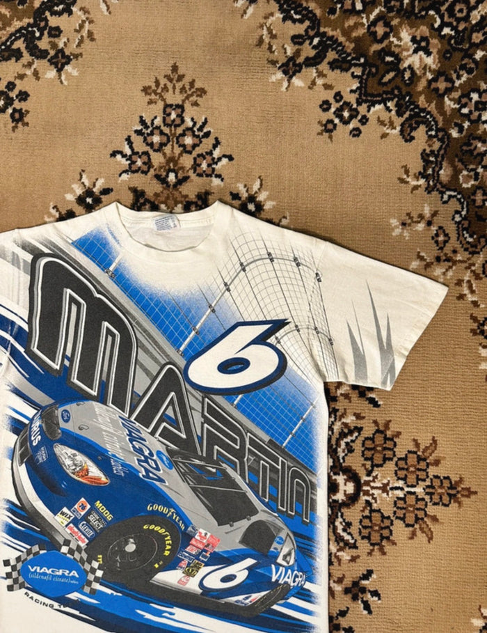 Vintage Nascar Martin 6 All Over Print Racing T-shirt - Size: Small