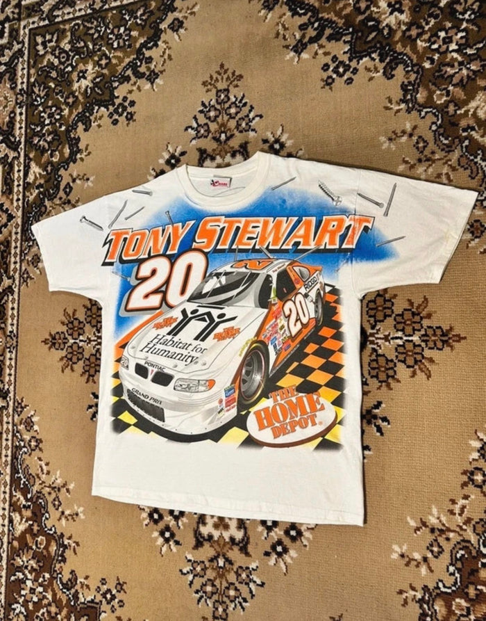 Vintage 90’s Nascar Tony Stewart White T-shirt - Size: Large