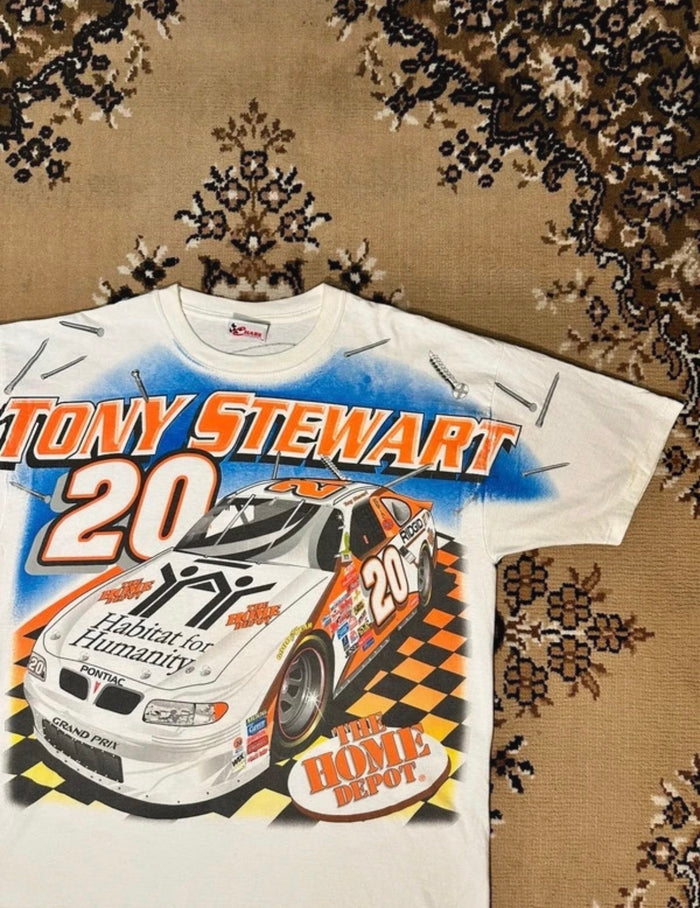 Vintage 90’s Nascar Tony Stewart White T-shirt - Size: Large