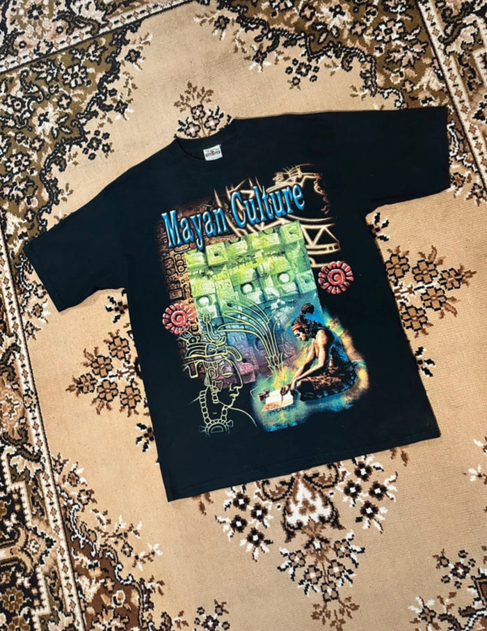 Vintage Mayan Culture Black T-shirt - Size: XL